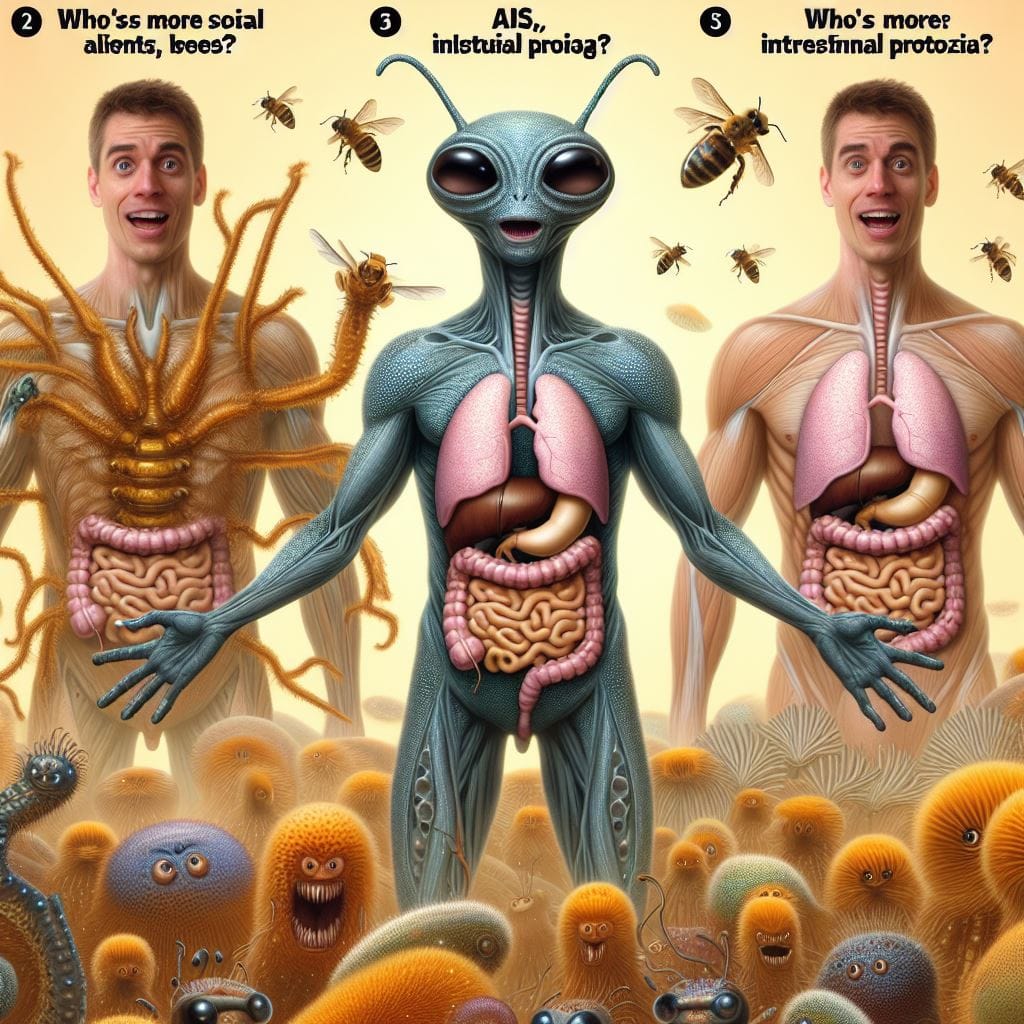 Aliens, Bees, AIs, or Intestinal Protozoa: who wins?